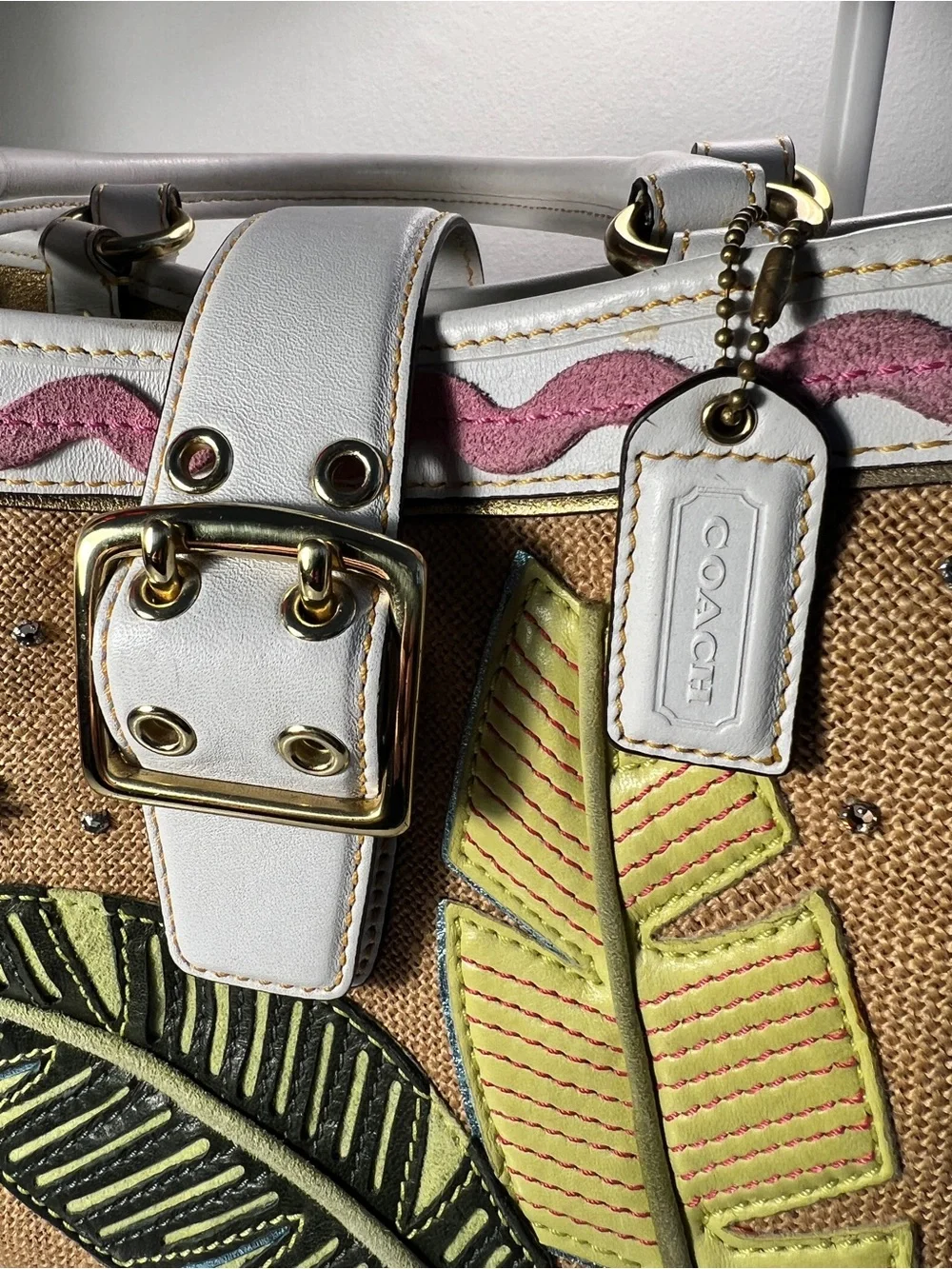 VINTAGE Coach RARE Y2K Leafy Ladybug Boxy Straw Tote Bag Limited Edition 4439 - Picture 3 of 17